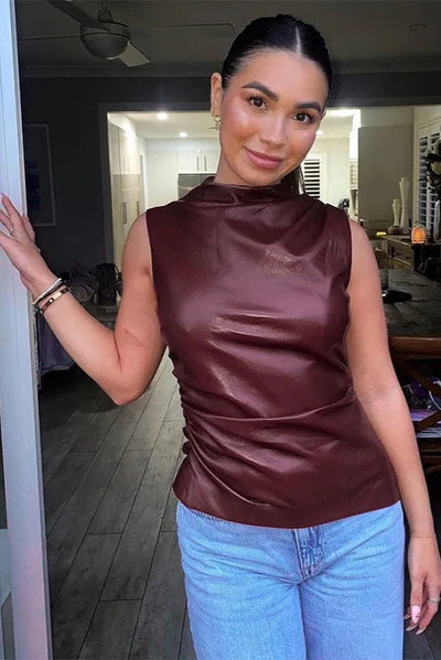Raina - Sleeveless Leather Top