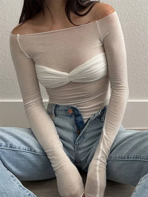 Sarah - Long Sleeve Mesh Top
