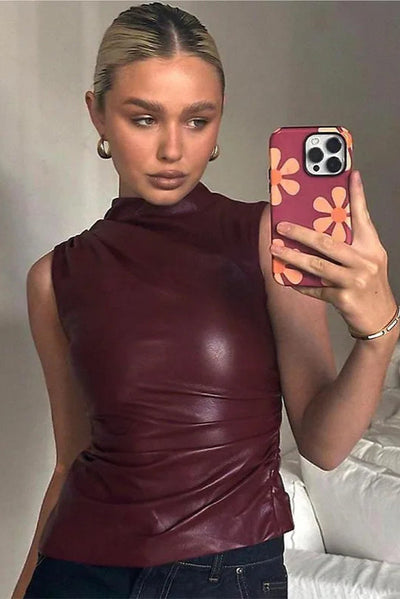 Raina - Sleeveless Leather Top