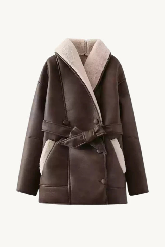 Yade - Belted Faux Leather Jacket