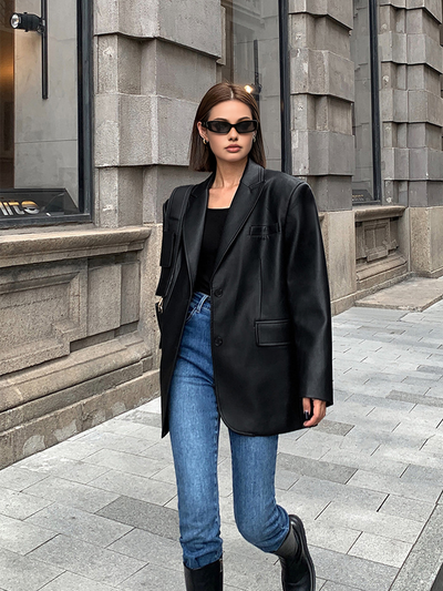 Flora - Leather Jacket with Lapel Pockets