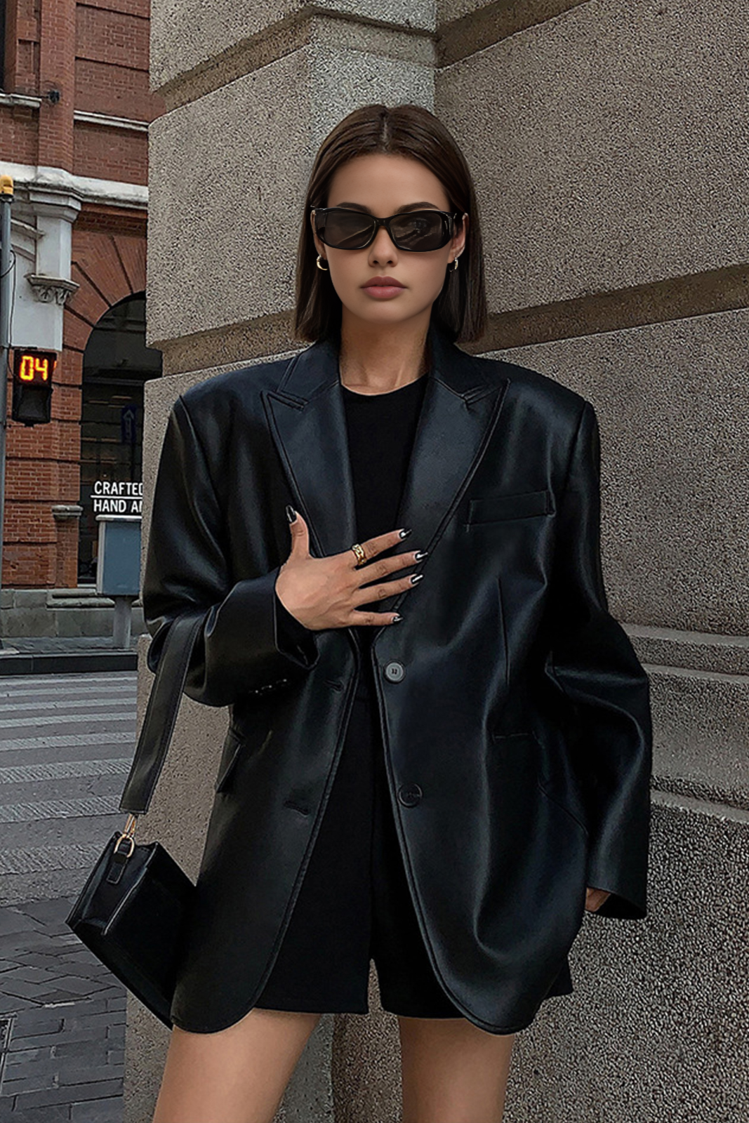 Flora - Leather Jacket with Lapel Pockets