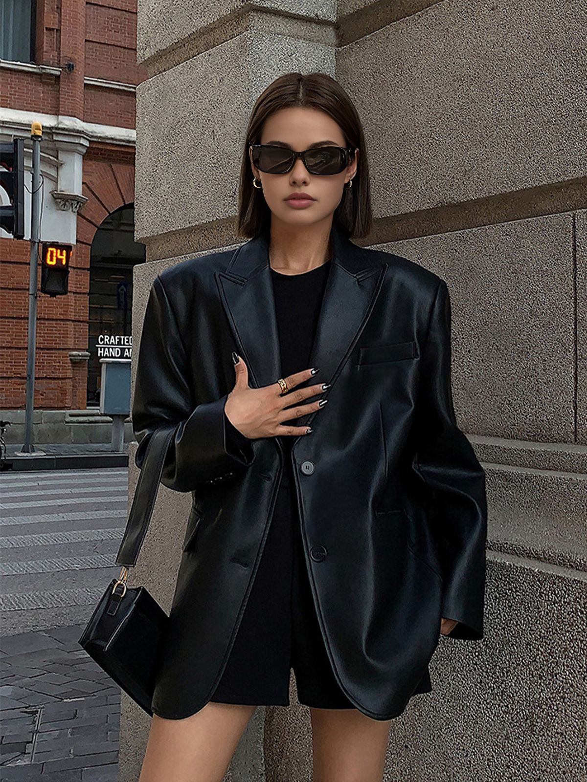 Flora - Leather Jacket with Lapel Pockets