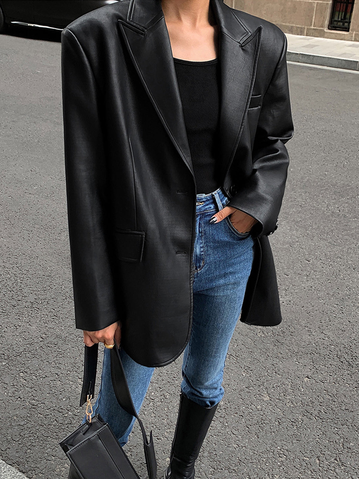 Flora - Leather Jacket with Lapel Pockets