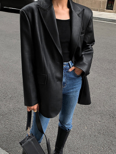 Flora - Leather Jacket with Lapel Pockets