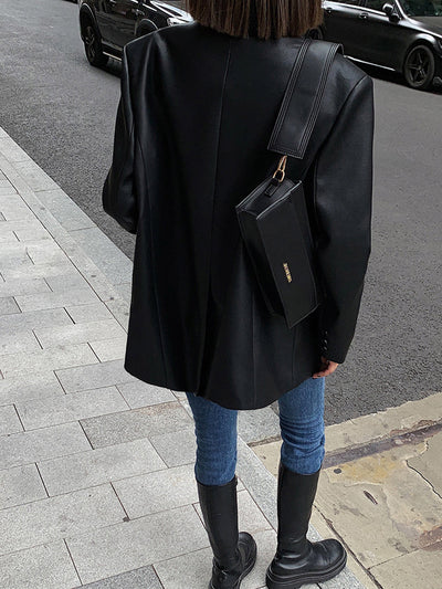 Flora - Leather Jacket with Lapel Pockets