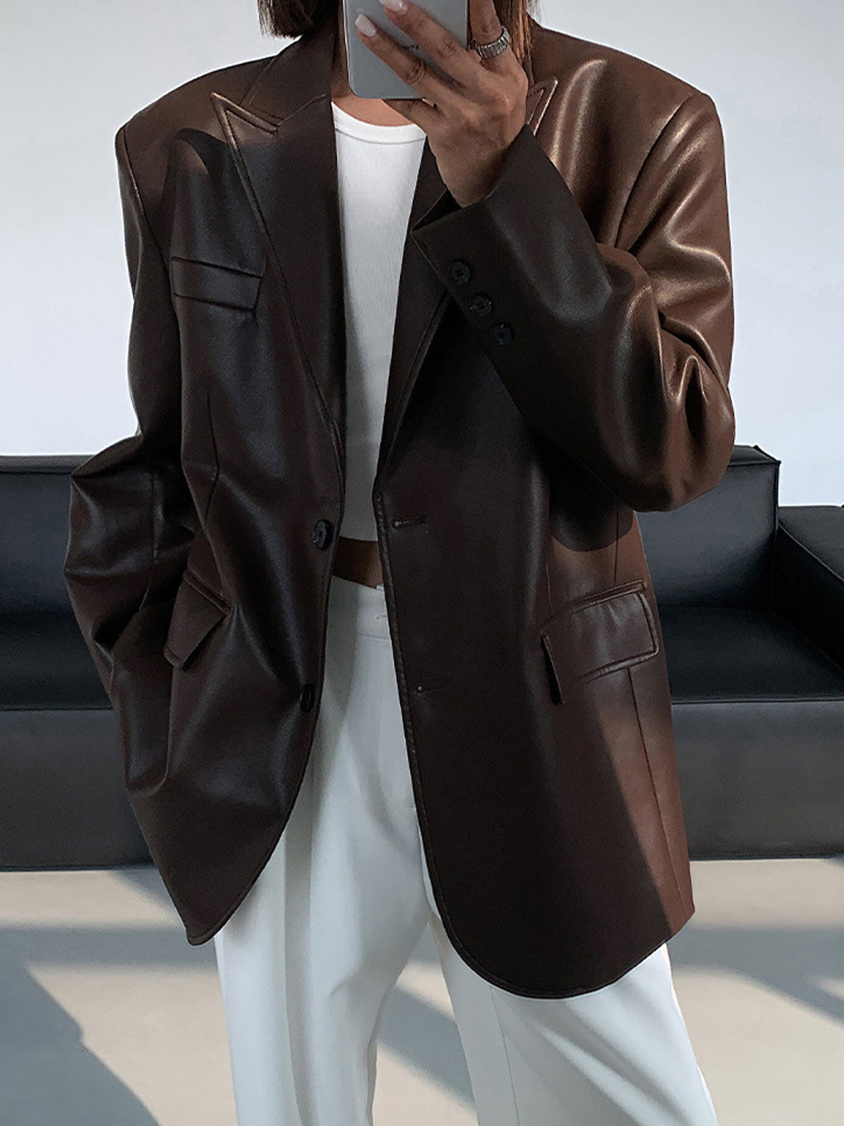 Flora - Leather Jacket with Lapel Pockets