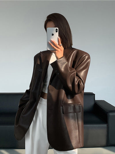 Flora - Leather Jacket with Lapel Pockets