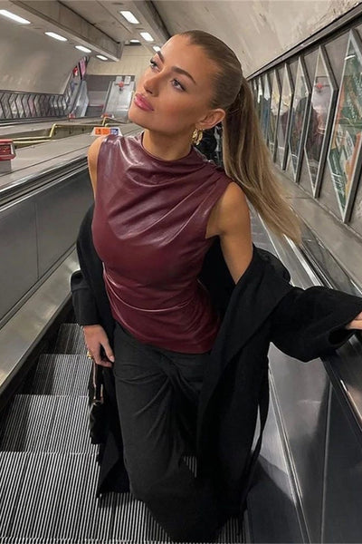 Raina - Sleeveless Leather Top