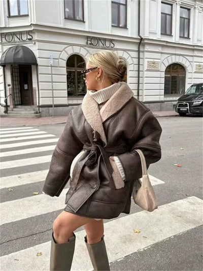 Yade - Belted Faux Leather Jacket
