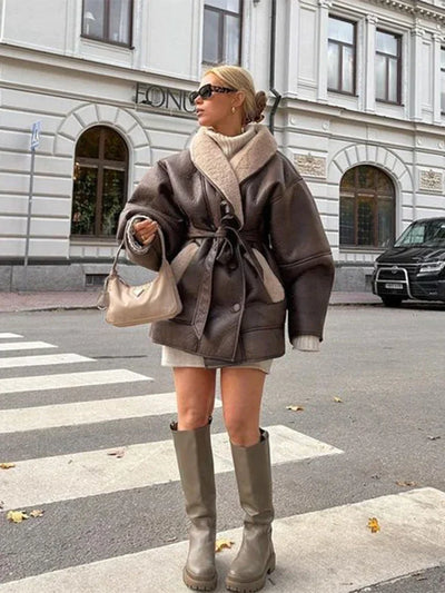 Yade - Belted Faux Leather Jacket