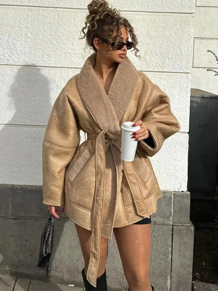 Yade - Belted Faux Leather Jacket