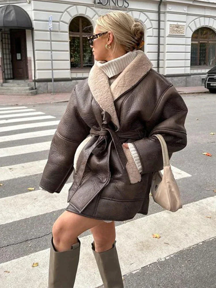 Yade - Belted Faux Leather Jacket