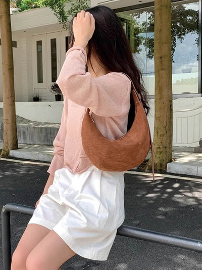 Lydia - Suede Bag Halfmoon Faux