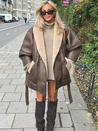 Yade - Belted Faux Leather Jacket