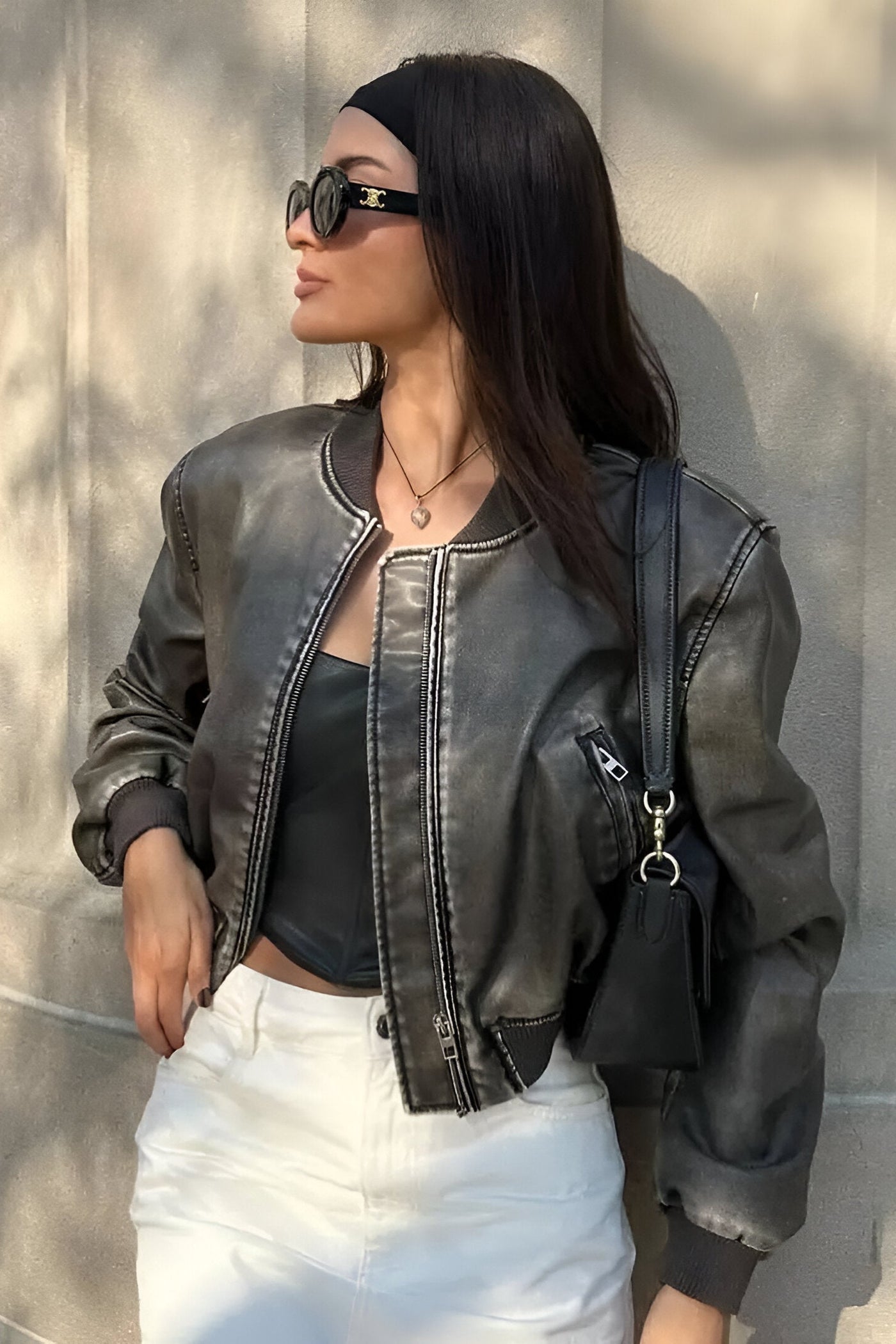 Amira - Leather Bomber Jacket