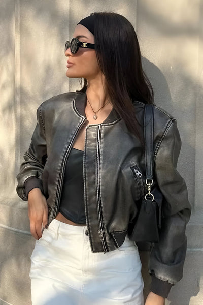 Amira - Leather Bomber Jacket