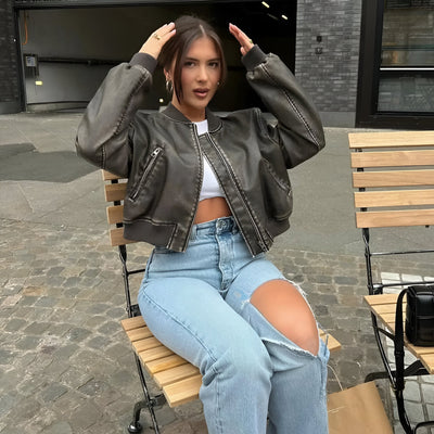 Amira - Leather Bomber Jacket
