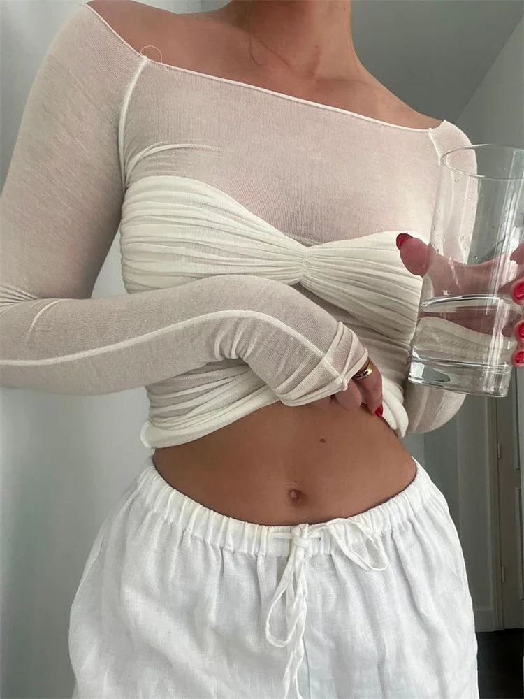 Sarah - Long Sleeve Mesh Top