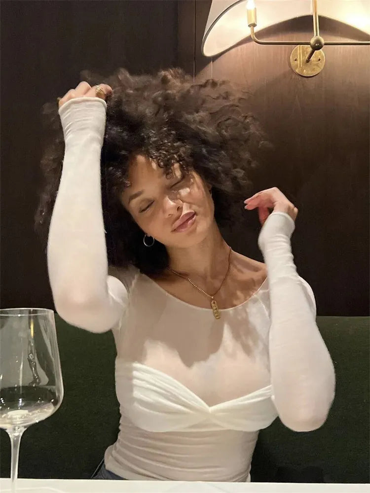 Sarah - Long Sleeve Mesh Top